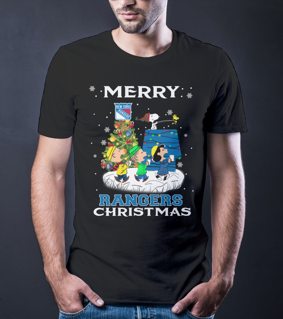 Merry New York Rangers Christmas With Snoopy And Friends Festive T-Shirt