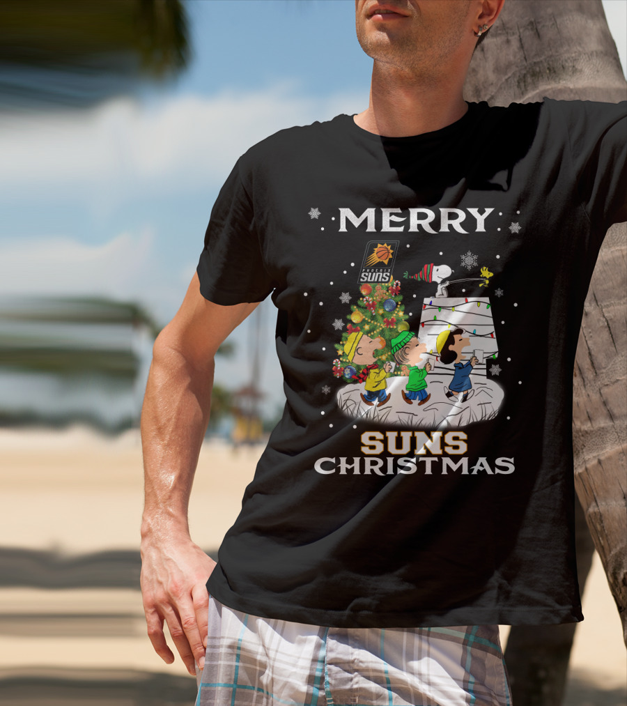Merry Phoenix Suns Christmas Snoopy Peanuts Winter Scene T-Shirt
