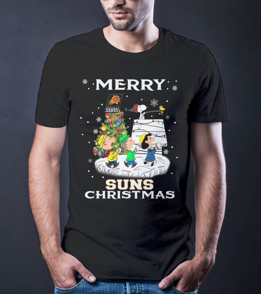Merry Phoenix Suns Christmas Snoopy Peanuts Winter Scene T-Shirt