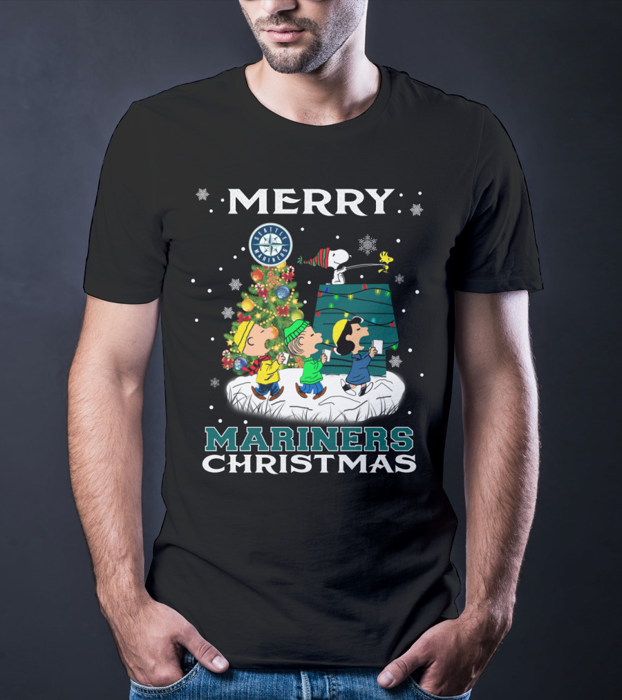 Merry Seattle Mariners Christmas Snoopy And Peanuts T-Shirt