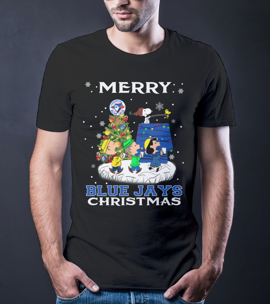 Merry Toronto Blue Jays Christmas Featuring Snoopy And Friends Holiday Scene T-Shirt
