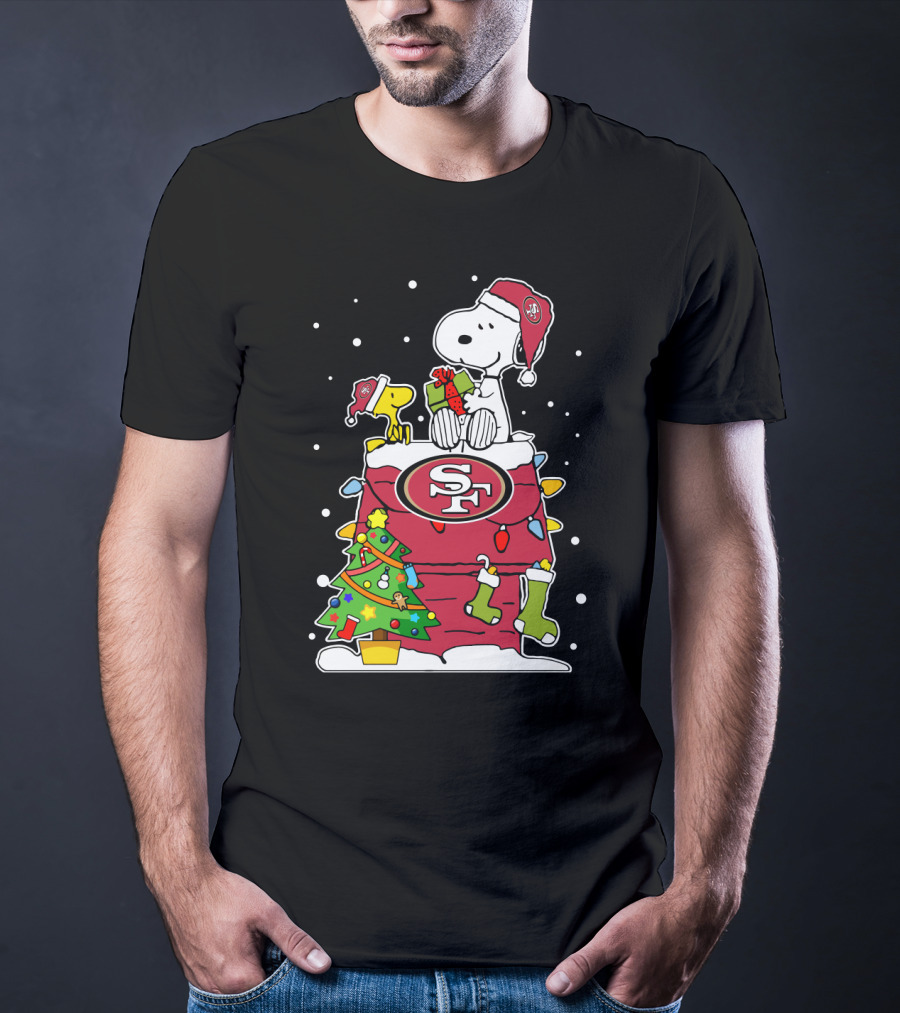 San Francisco 49ers Christmas With Snoopy And Woodstock T-Shirt