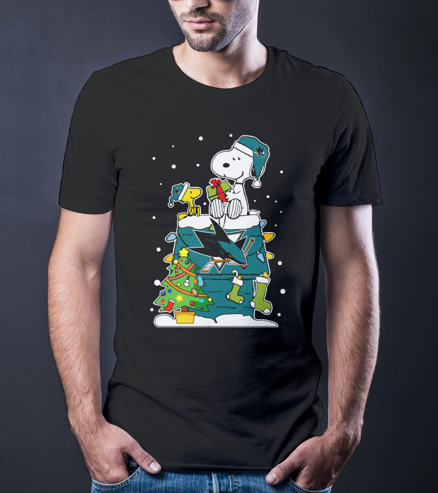 Snoopy And Woodstock Christmas With San Jose Sharks Hockey Spirit T-Shirt