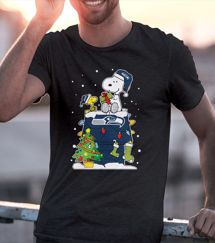 Seattle Seahawks Christmas Snoopy And Woodstock Holiday Cheer T-Shirt