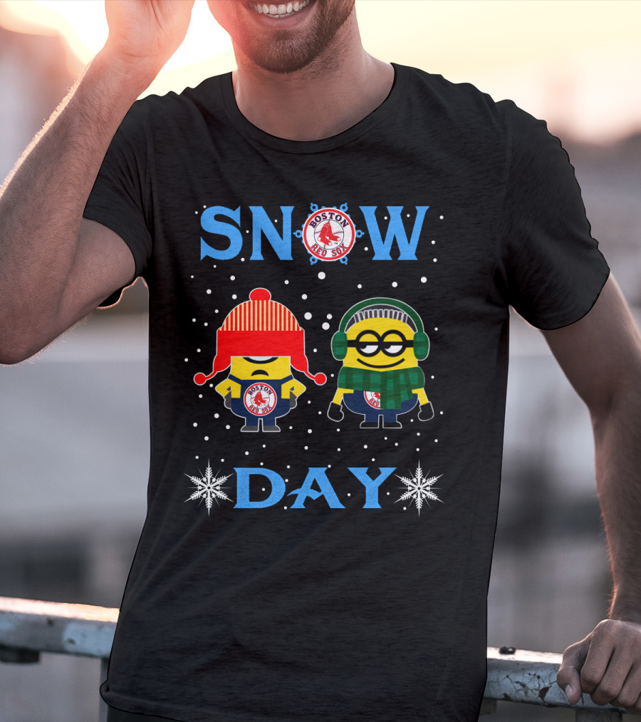 Snow Day For Boston Red Sox With Minion Fans In Winter Gear T-Shirt