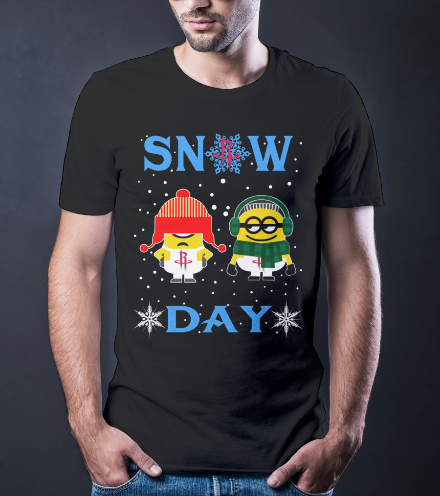 Snow Day With Houston Rockets And Minion Fans In Winter Attire T-Shirt