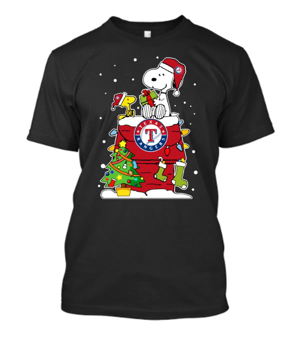 Texas Rangers Snoopy Woodstock Christmas T-Shirt