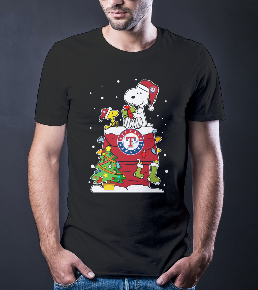 Texas Rangers Snoopy Woodstock Christmas T-Shirt