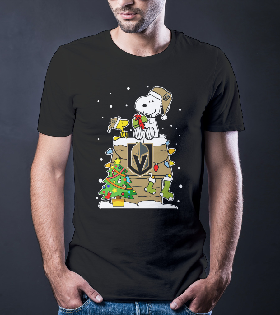 Vegas Golden Knights Snoopy Christmas Gift Stack Peanuts Fan T-Shirt