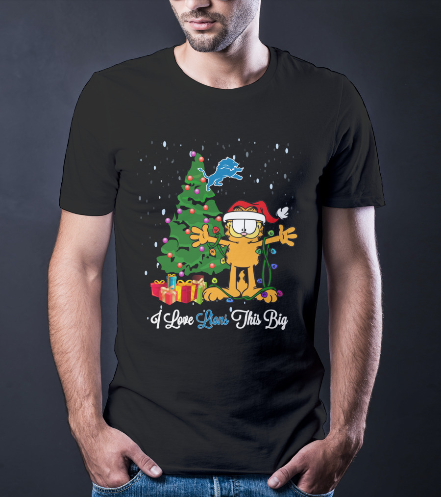 I Love Lions This Big Garfield Xmas Detroit Lions Fans T-Shirt