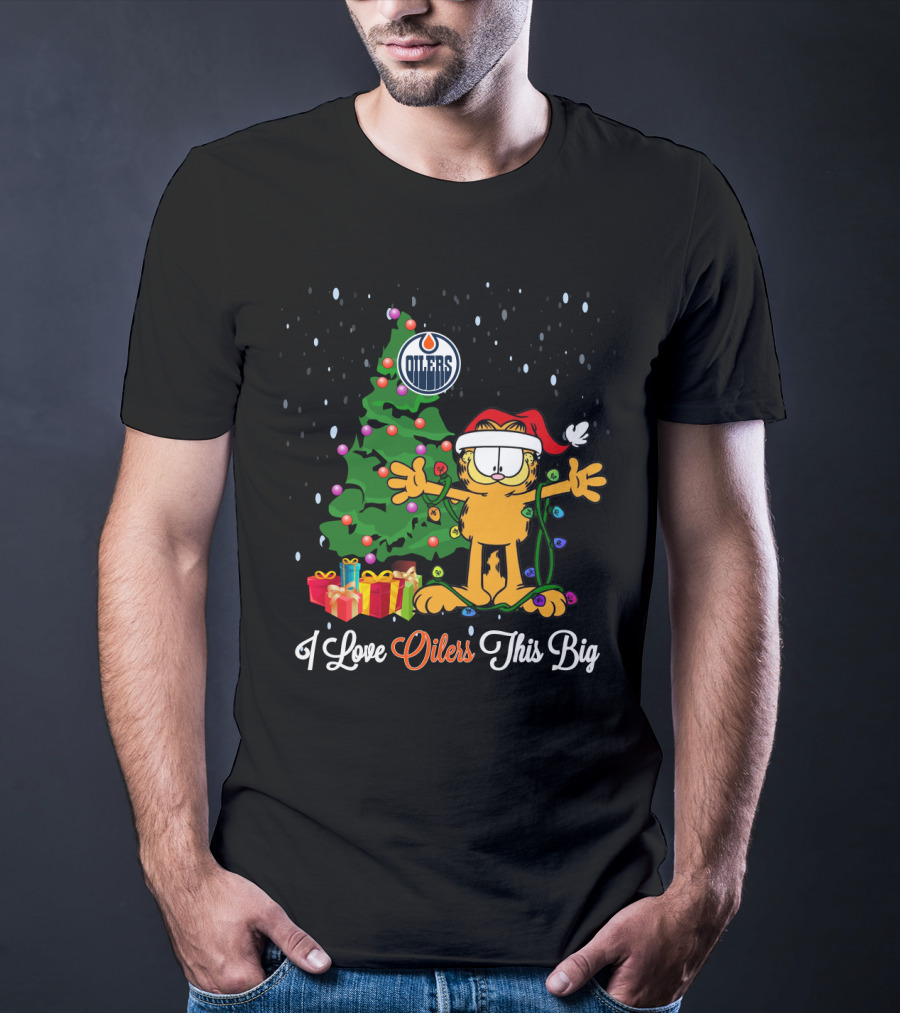 Garfield Christmas With Edmonton Oilers Fan Love And Holiday Cheer T-Shirt