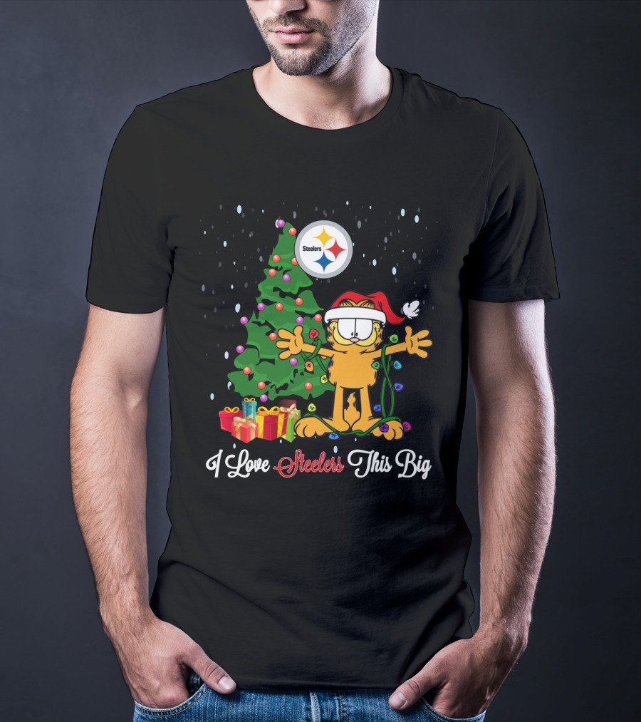 I Love Steelers This Big Garfield Christmas Tree Steelers T-Shirt
