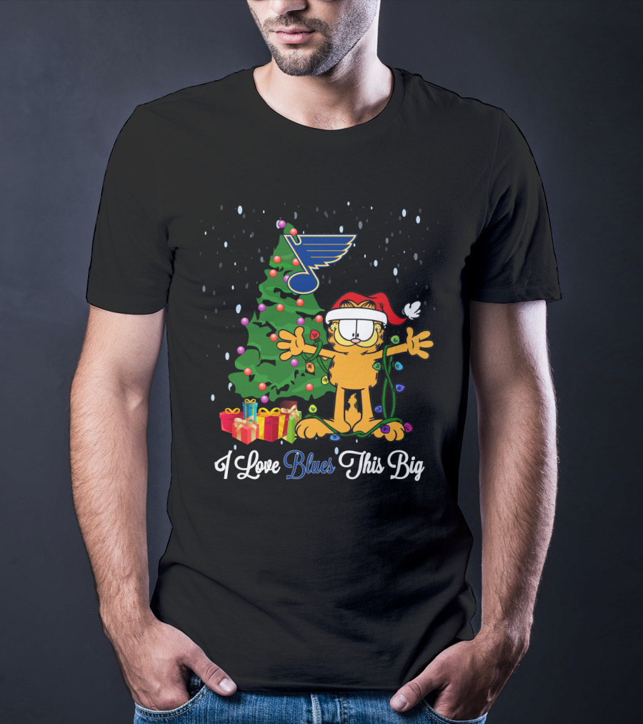 I Love Blues This Big Xmas Garfield Cat St. Louis Blues Fans Christmas Tree Present T-Shirt