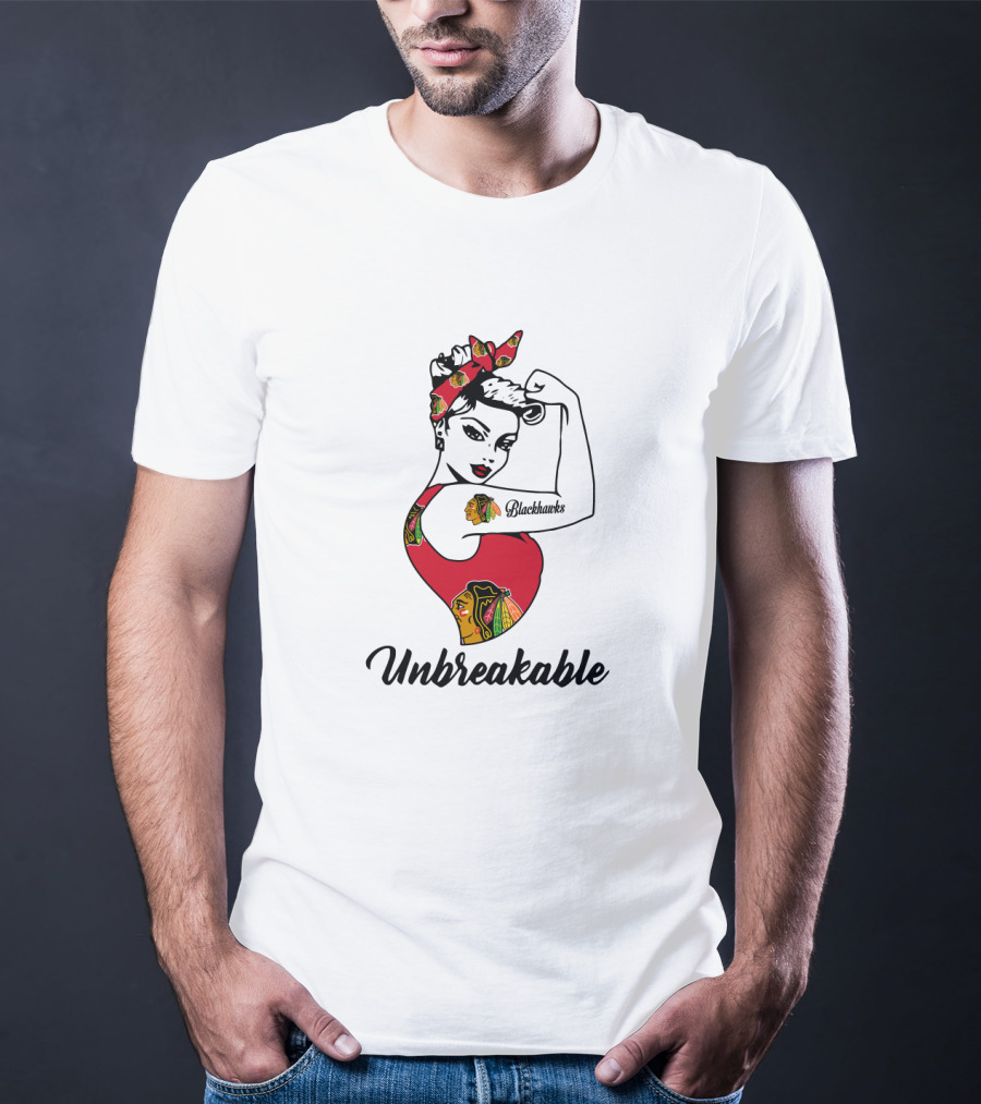 Unbreakable Chicago Blackhawks Strong Girl Rosie Riveter T-Shirt