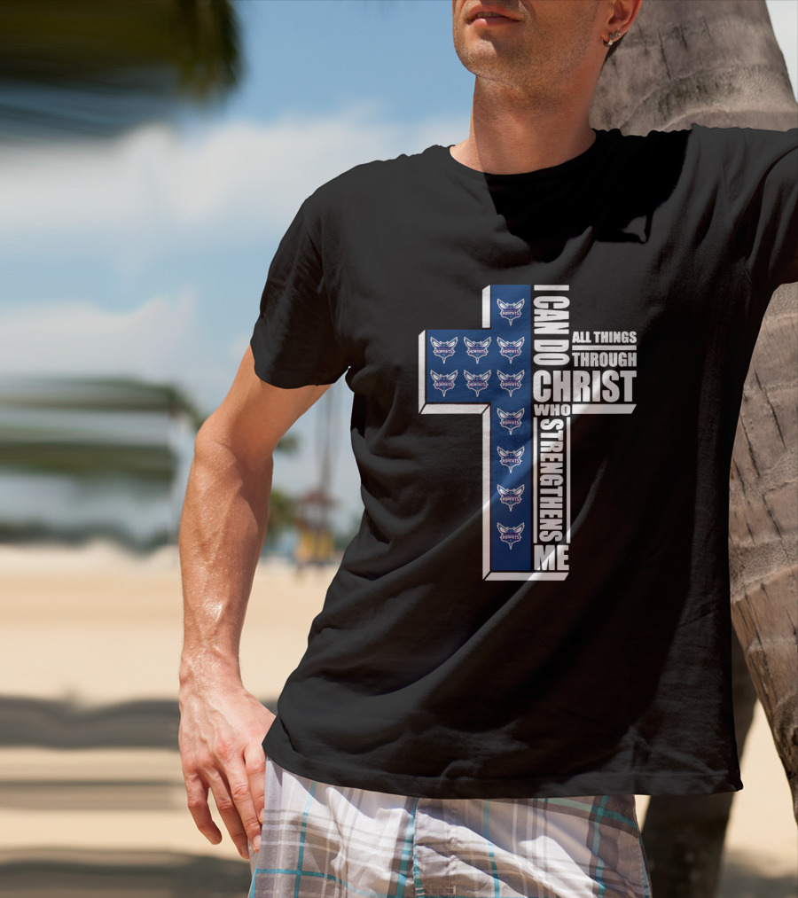 Hornets Logos With I Can Do All Things Through Christ Who Strengthens Me In Cross Shape T-Shirt