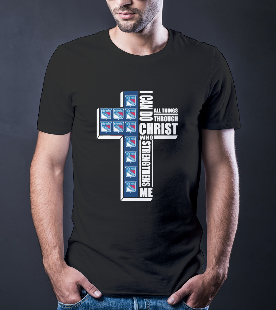 New York Rangers I Can Do All Things Through Christ Logo Cross T-Shirt