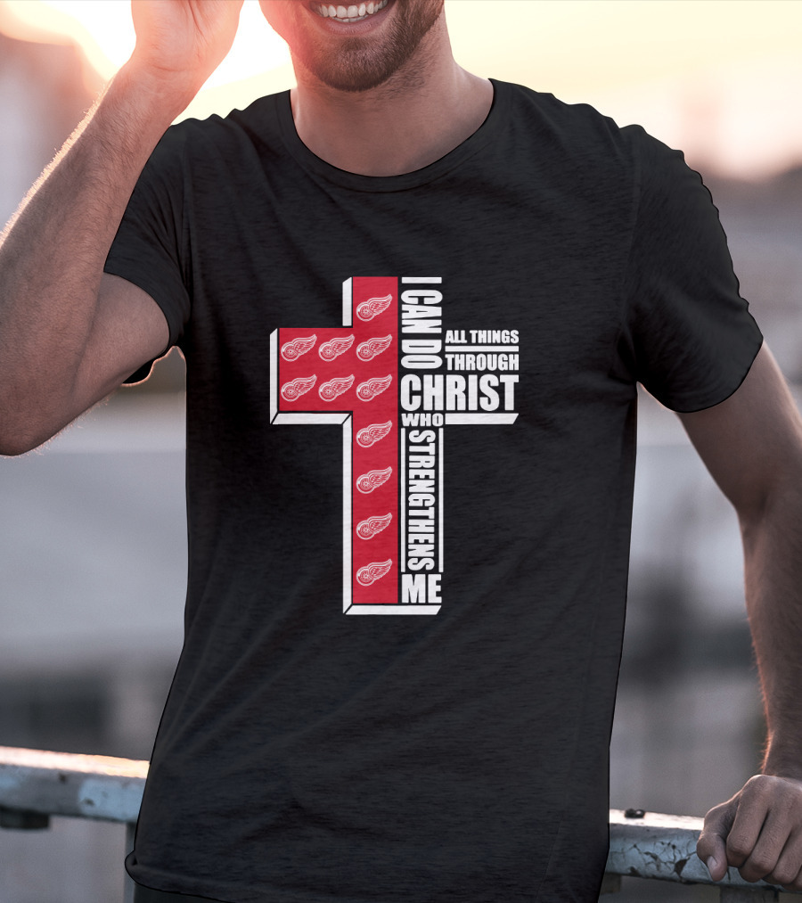Red Wings I Can Do All Things Through Christ Who Strengthens Me Cross T-Shirt