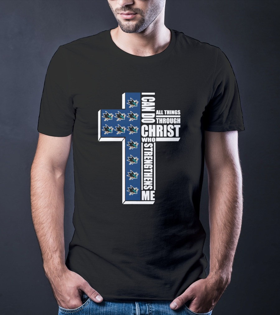 I Can Do All Things Through Christ Cross With Sharks T-Shirt