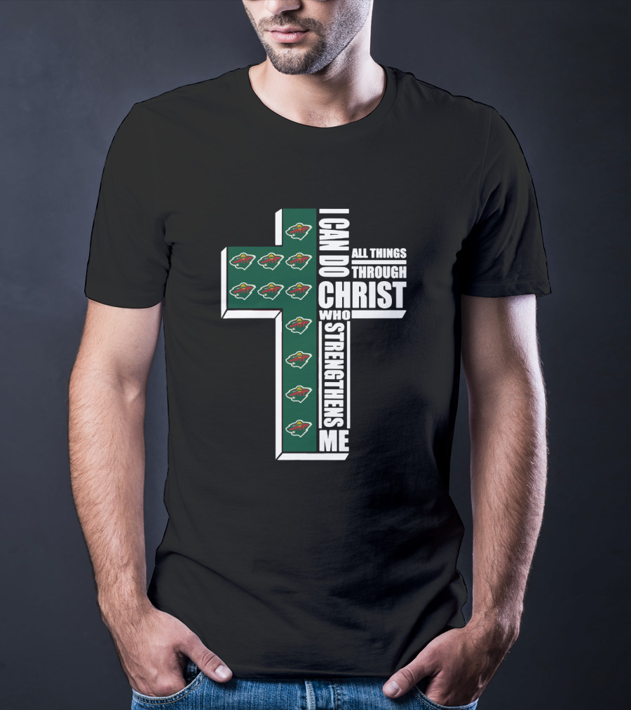 I Can Do All Things Through Christ Minnesota Wild Logo Cross T-Shirt