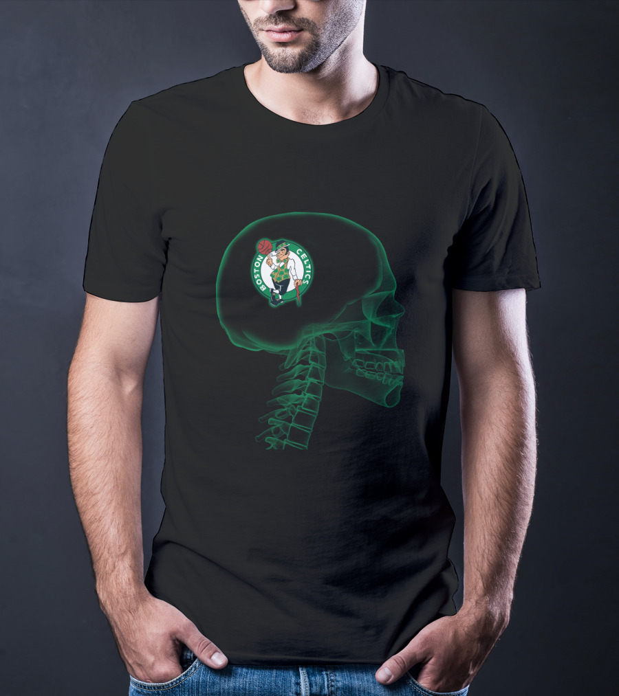 Boston Celtics Brain X-Ray Halloween Skull T-Shirt
