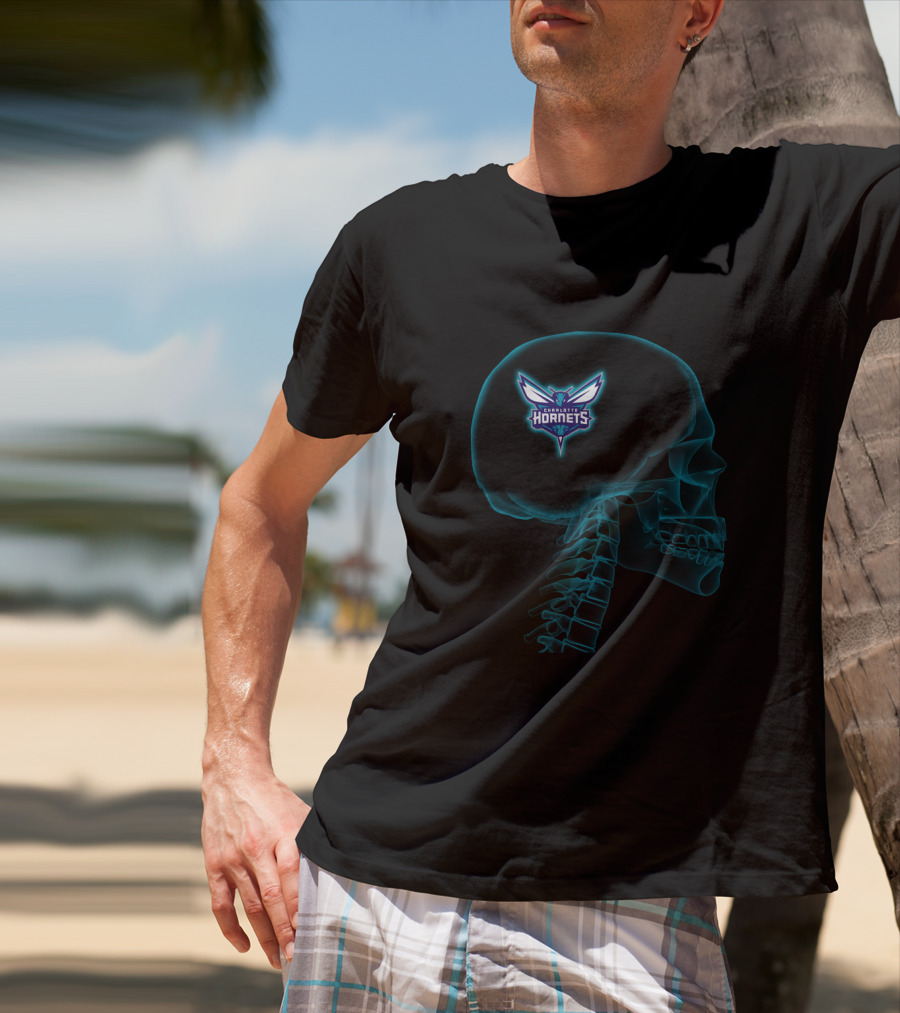 Charlotte Hornets Halloween Skeleton Brain T-Shirt