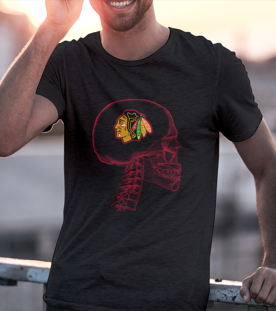 Chicago Blackhawks Brain X-Ray Neon Skull T-Shirt