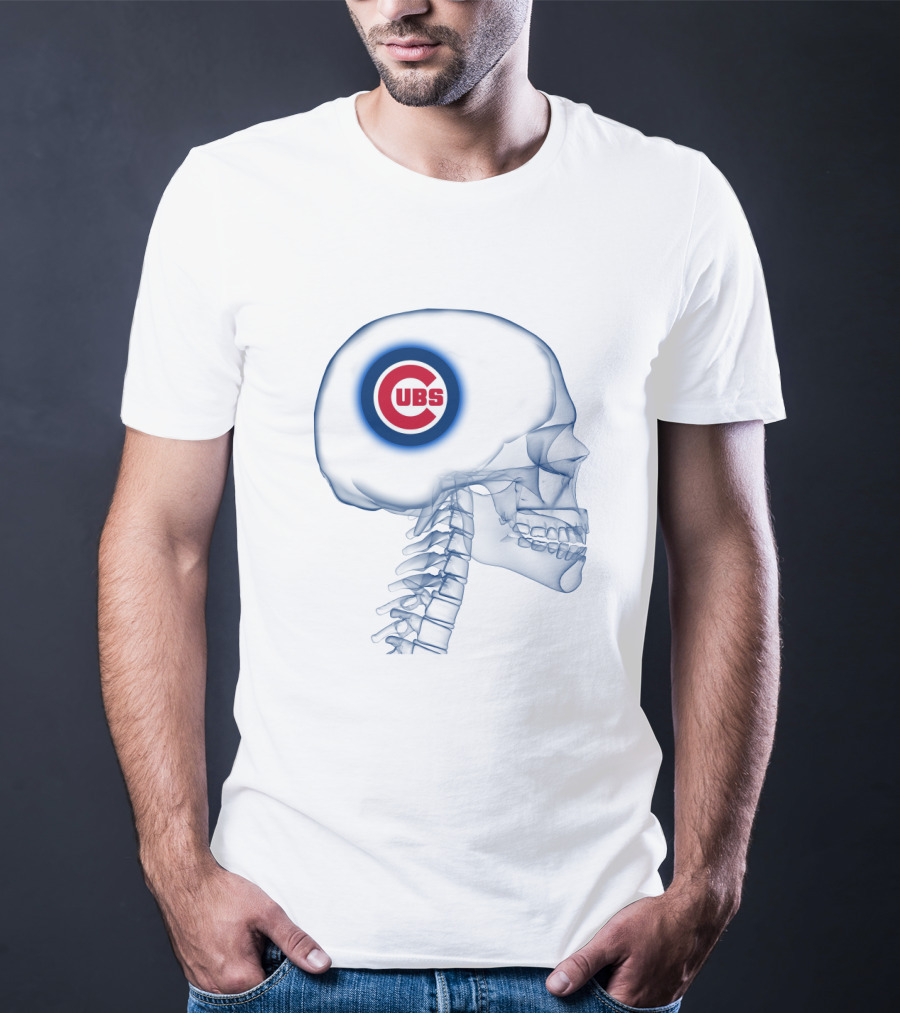 Chicago Cubs Logo Integrated In Brain X-Ray Skeleton T-Shirt