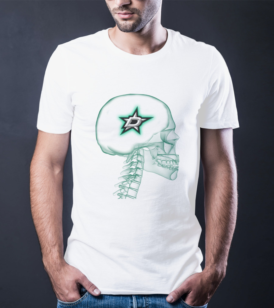 Dallas Stars Logo Inside Neon Green Skull X-Ray T-Shirt