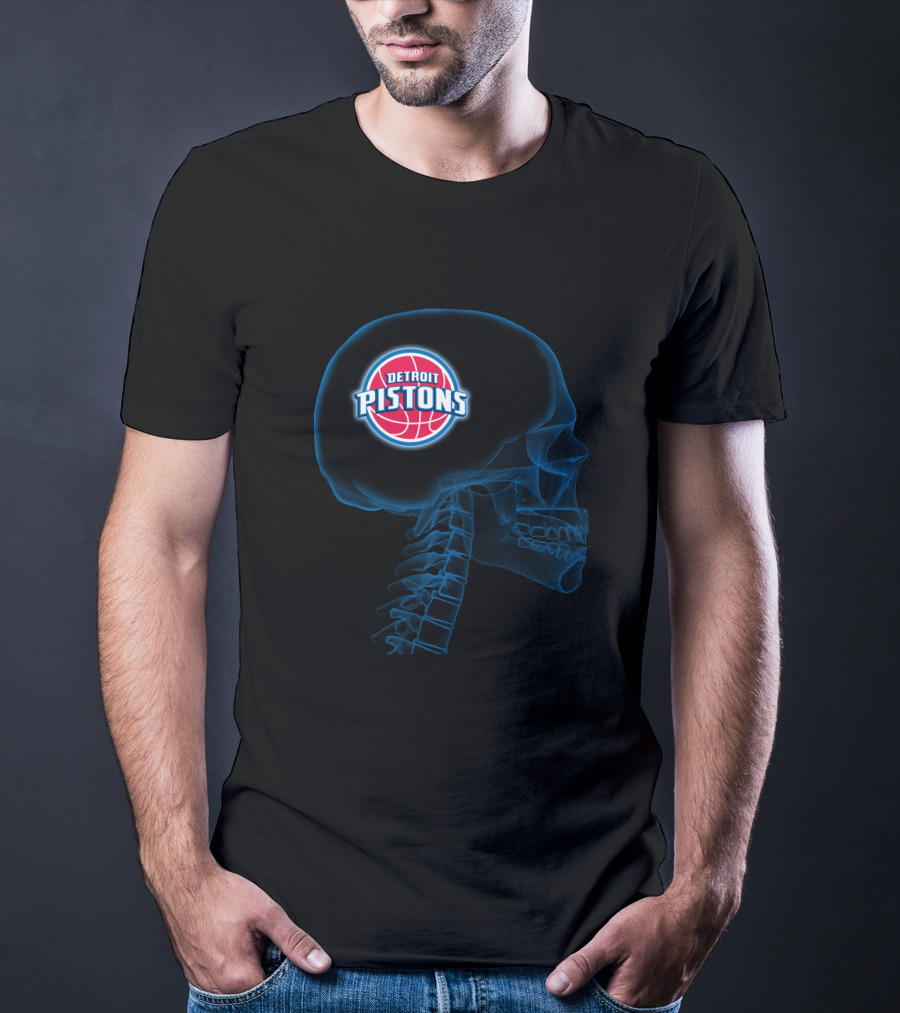Detroit Pistons Brain X-Ray Halloween Skull Theme T-Shirt