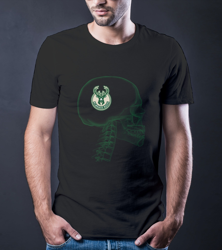 Milwaukee Bucks Skull Halloween Green Glow Brain T-Shirt