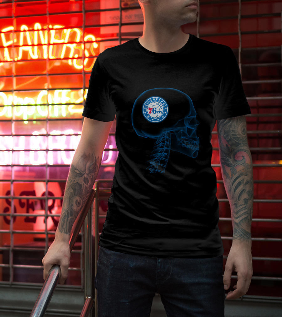 Philadelphia 76ers Logo X-Ray Brain Halloween Theme T-Shirt