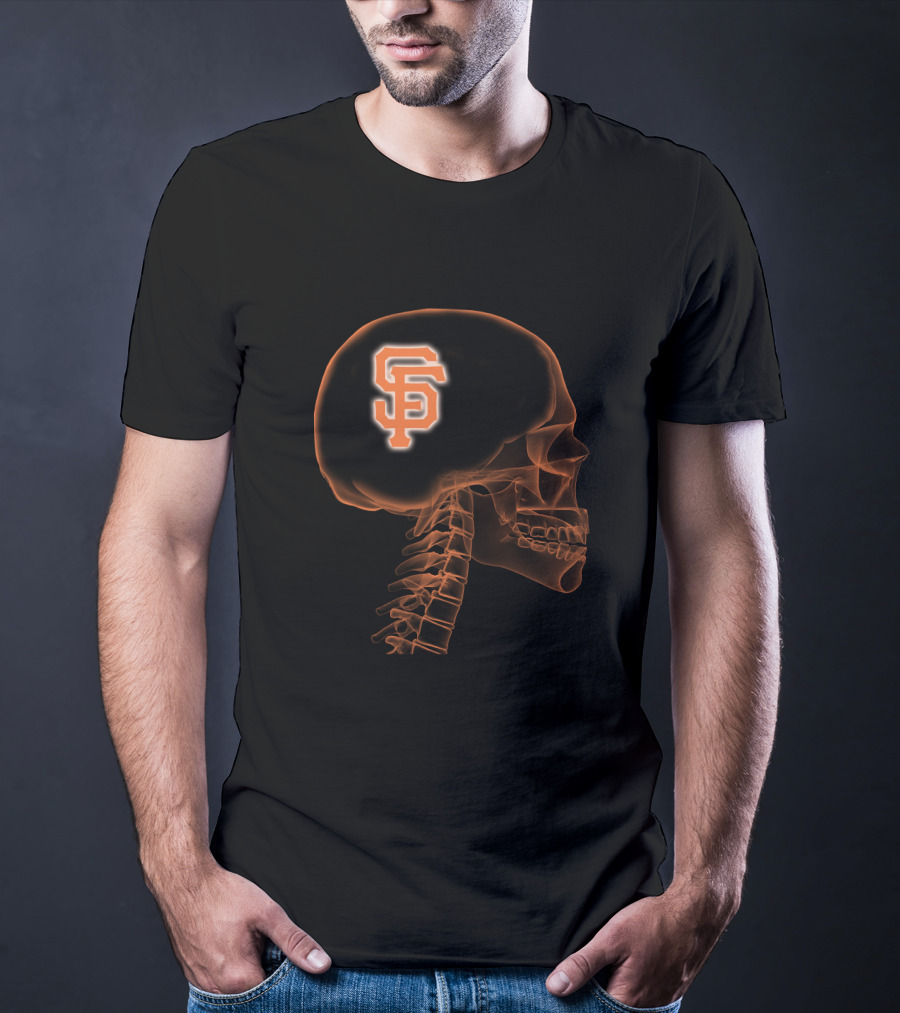 San Francisco Giants SF Logo In Orange Skull Brain X-Ray T-Shirt