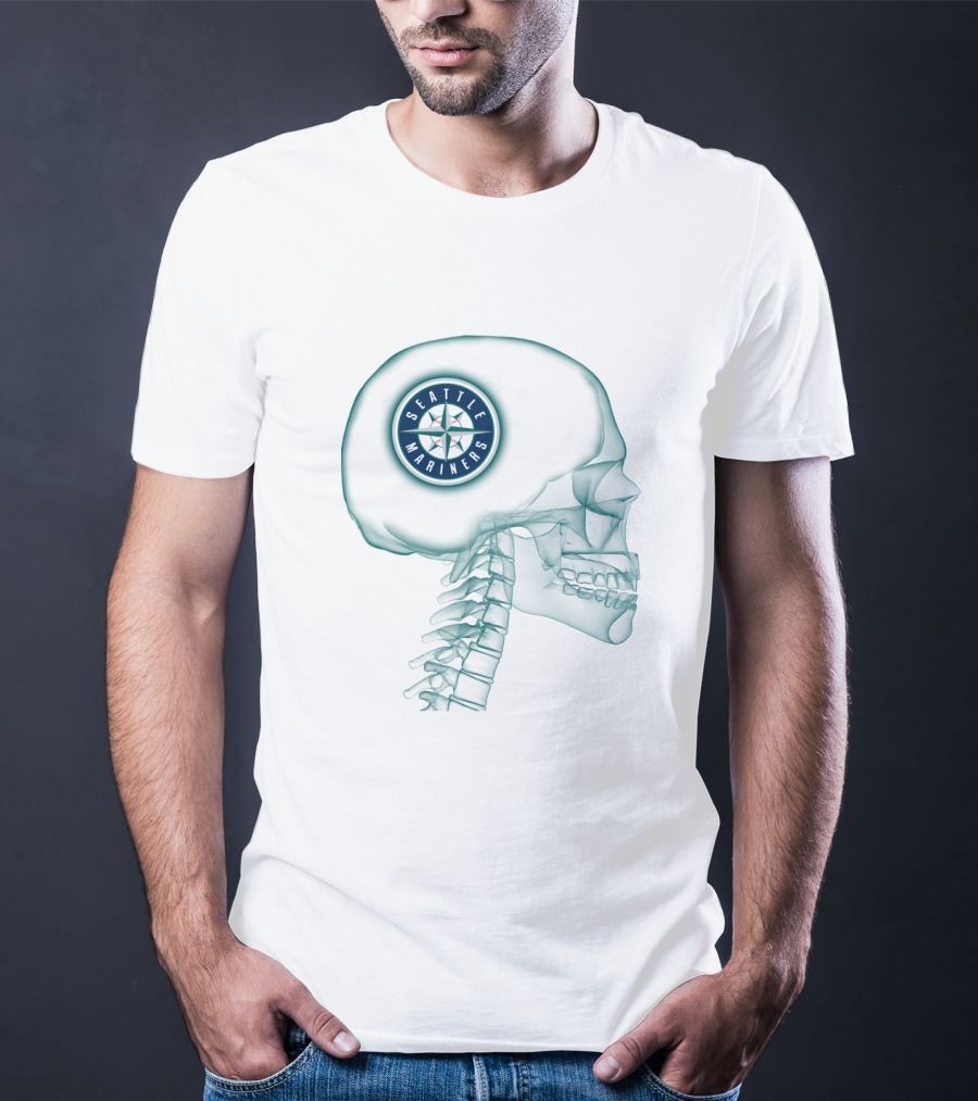 Seattle Mariners Logo Inside X-Ray Skull Image T-Shirt