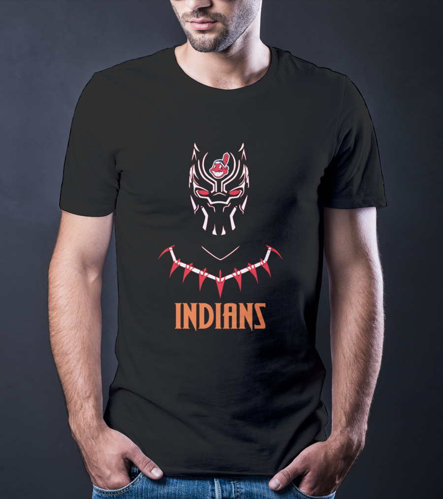 Black Panther With Cleveland Indians Logo Fans T-Shirt