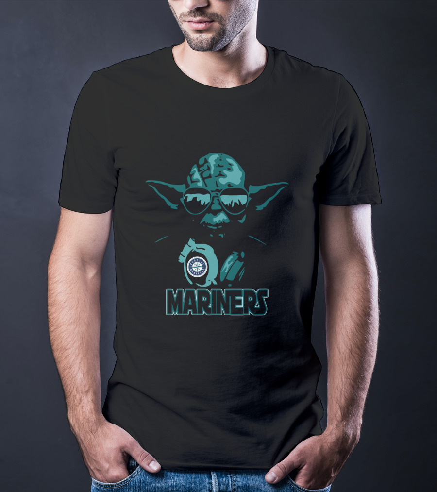 Yoda Mariners Seattle Star Wars Fans With Sunglasses And Seattle Mariners T-Shirt