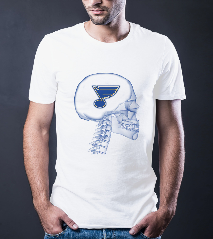 St. Louis Blues Hockey Logo Inside Skull Blueprint T-Shirt