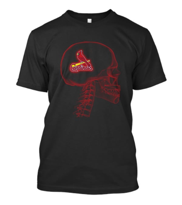 St. Louis Cardinals Inside Brain Neon Skull Logo Red Outline T-Shirt