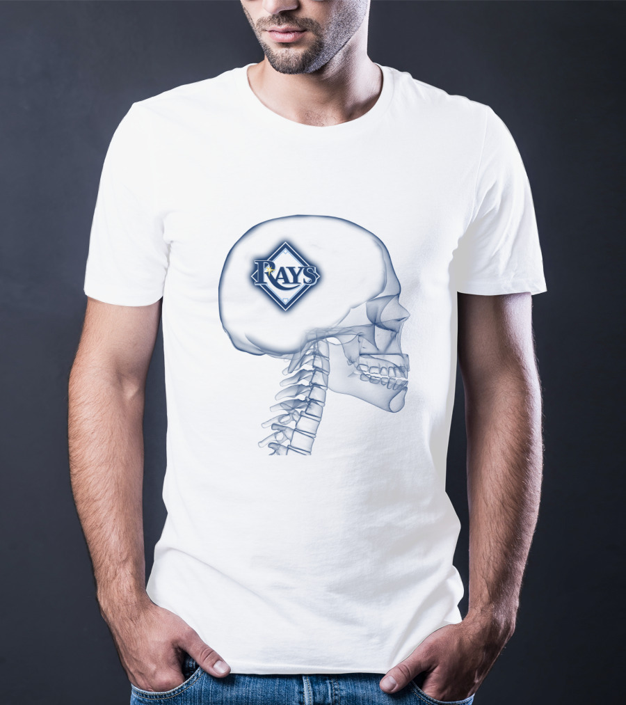 Tampa Bay Rays Logo Inside Skull Outline T-Shirt