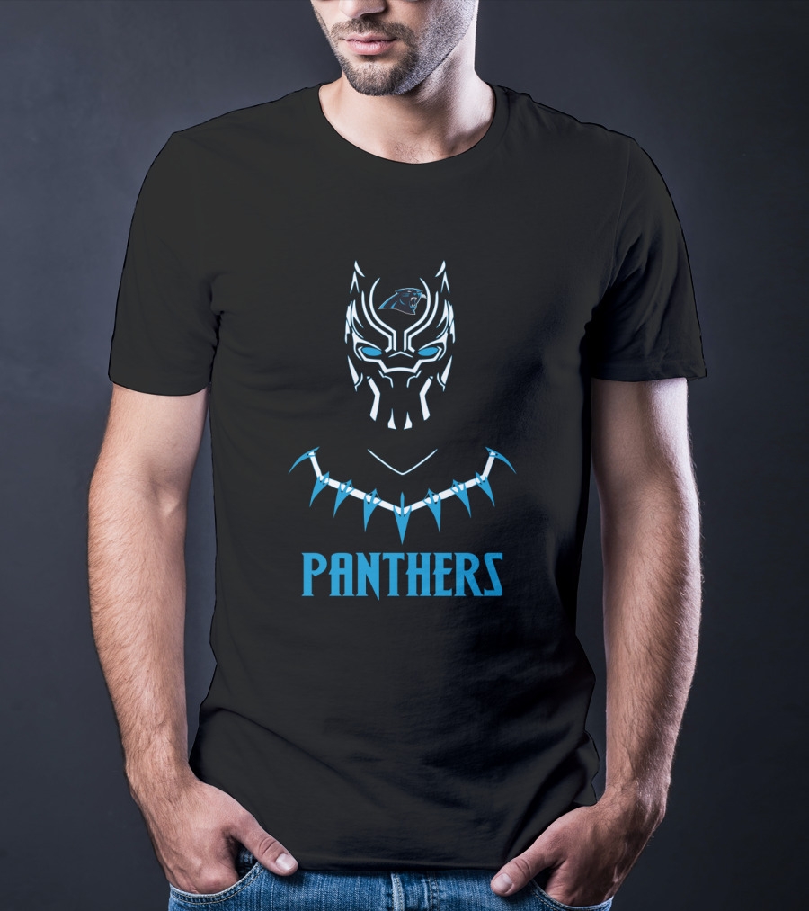 Panthers Logo With Black Panther Inspired Mask T-Shirt