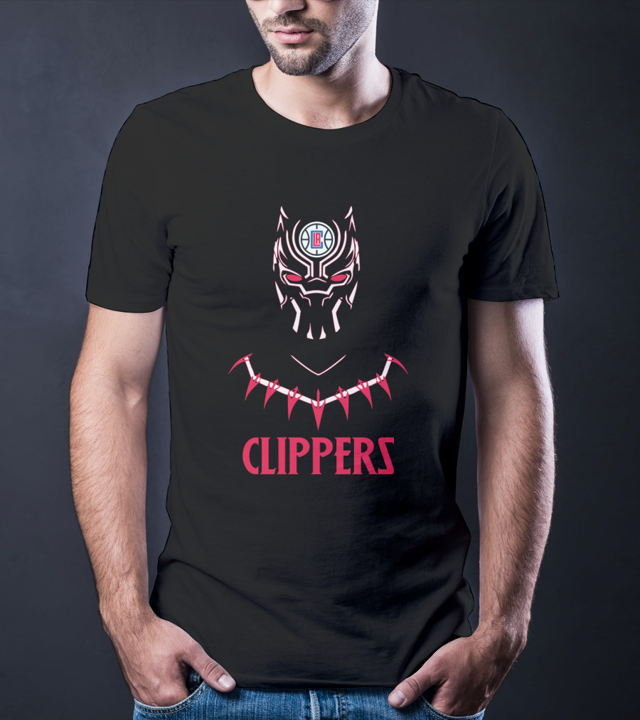 Clippers Black Panther Mask With La Clippers T-Shirt