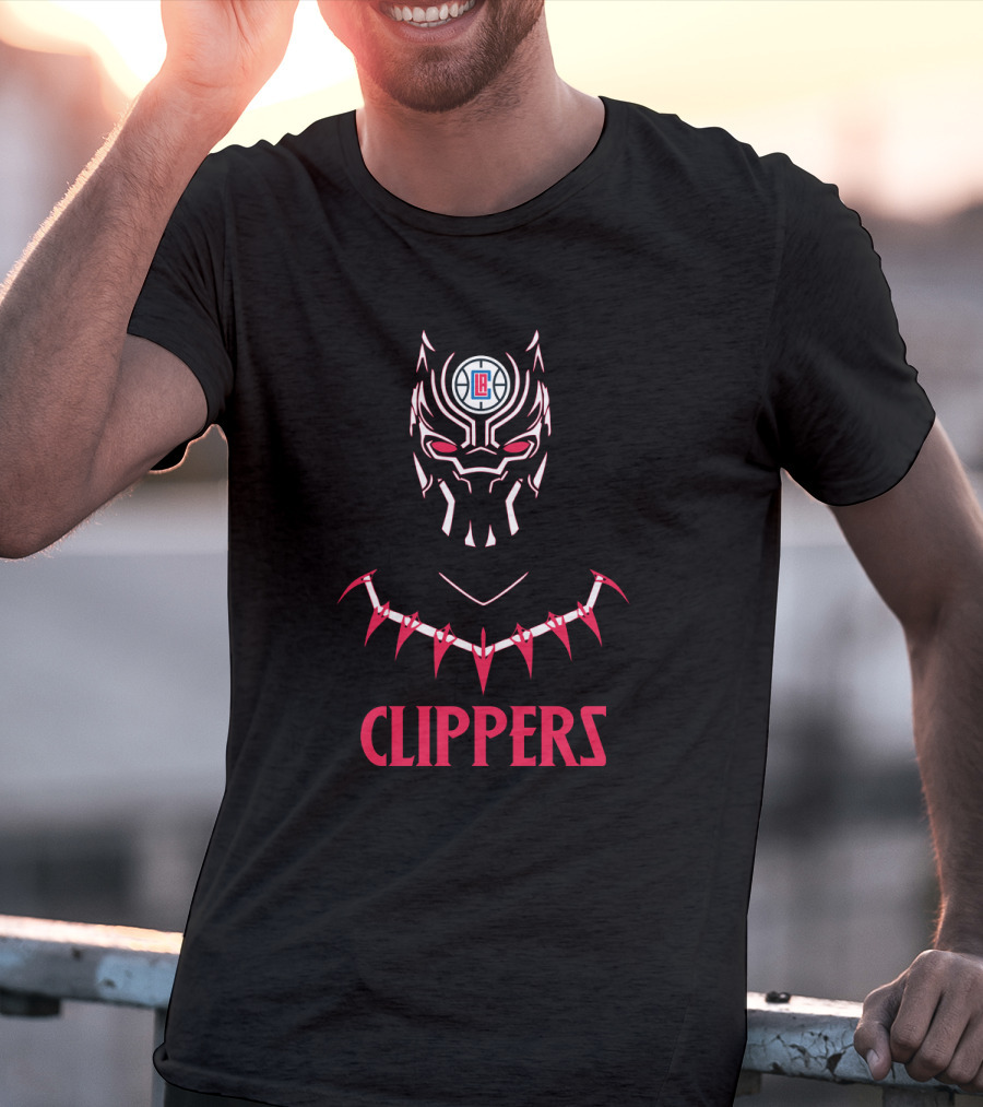 Clippers Black Panther Mask With La Clippers T-Shirt