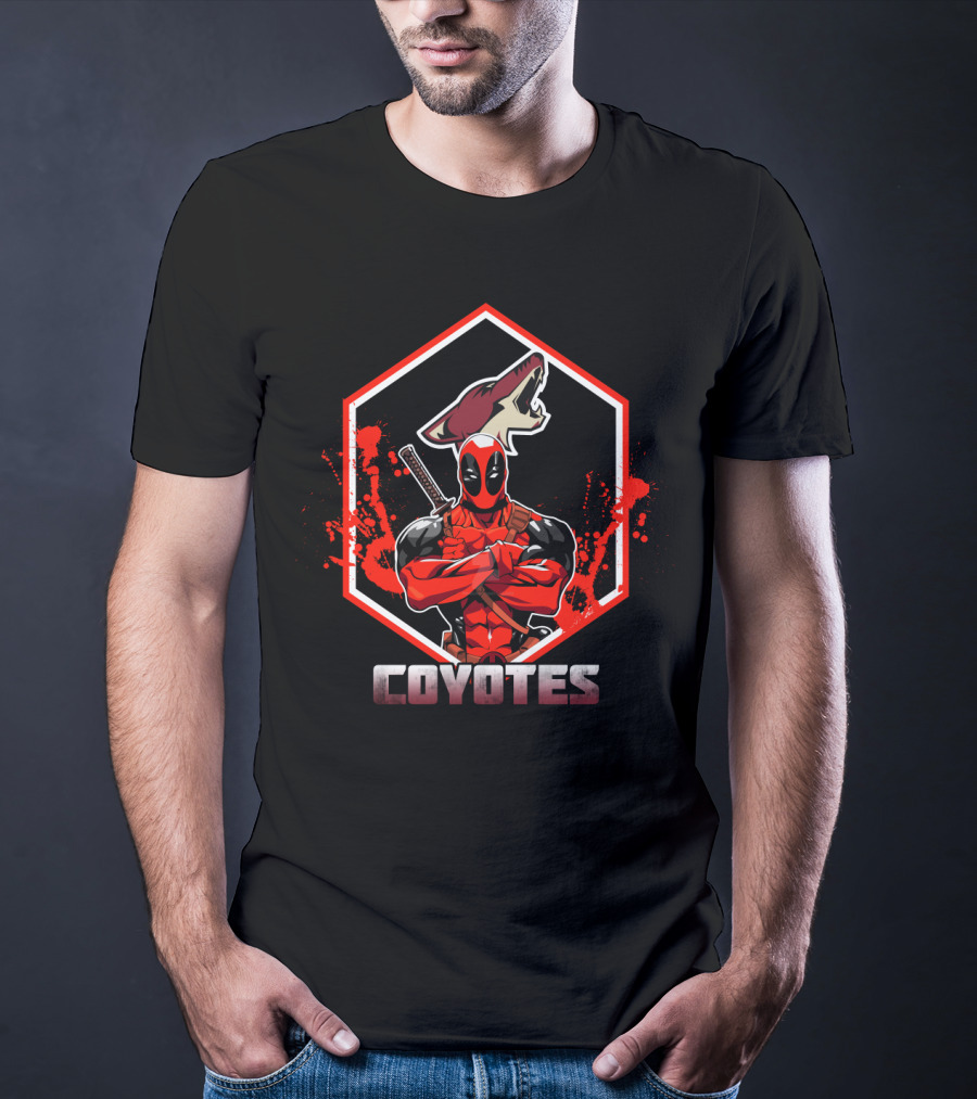Deadpool Coyotes Fan Art Featuring Marvel Antihero And Arizona Hockey Team T-Shirt