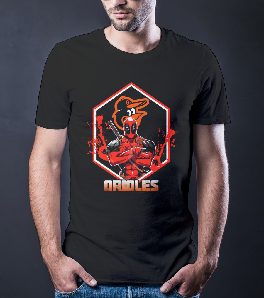 Deadpool With Baltimore Orioles Bird Logo Orioles Fan T-Shirt