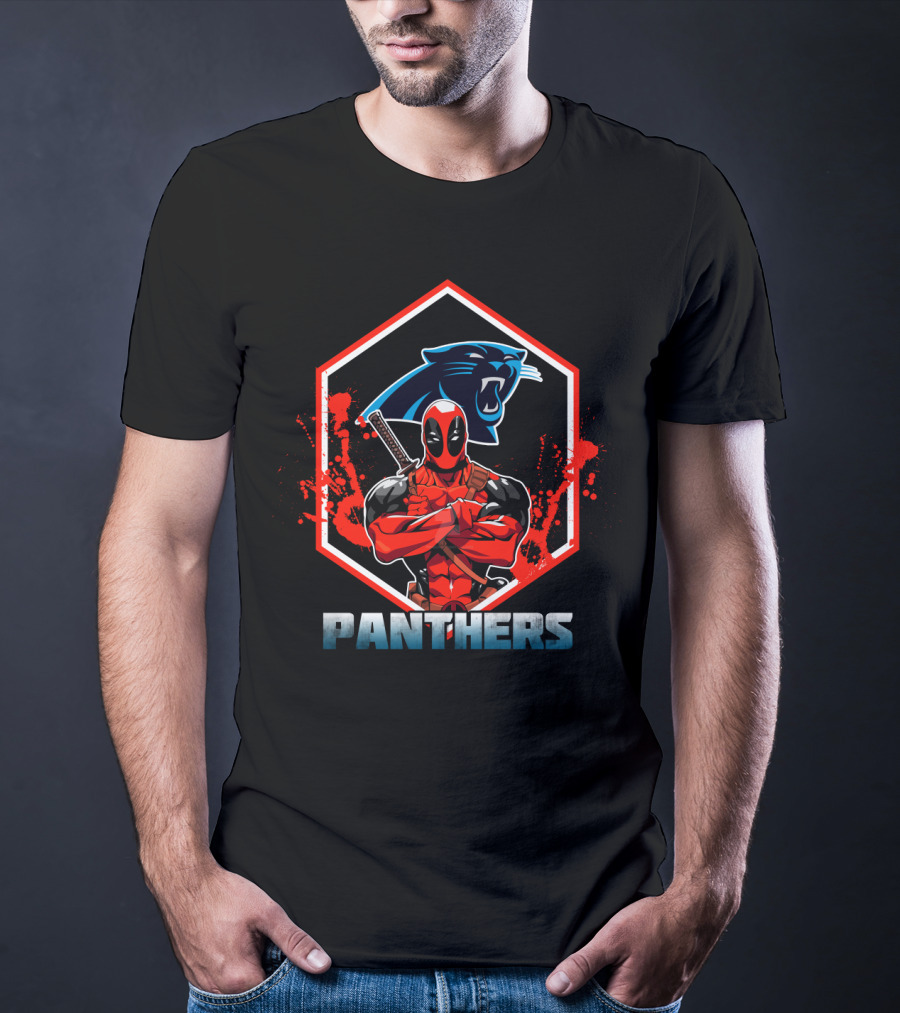 Deadpool Panthers Fans Crossover With Carolina Panthers T-Shirt