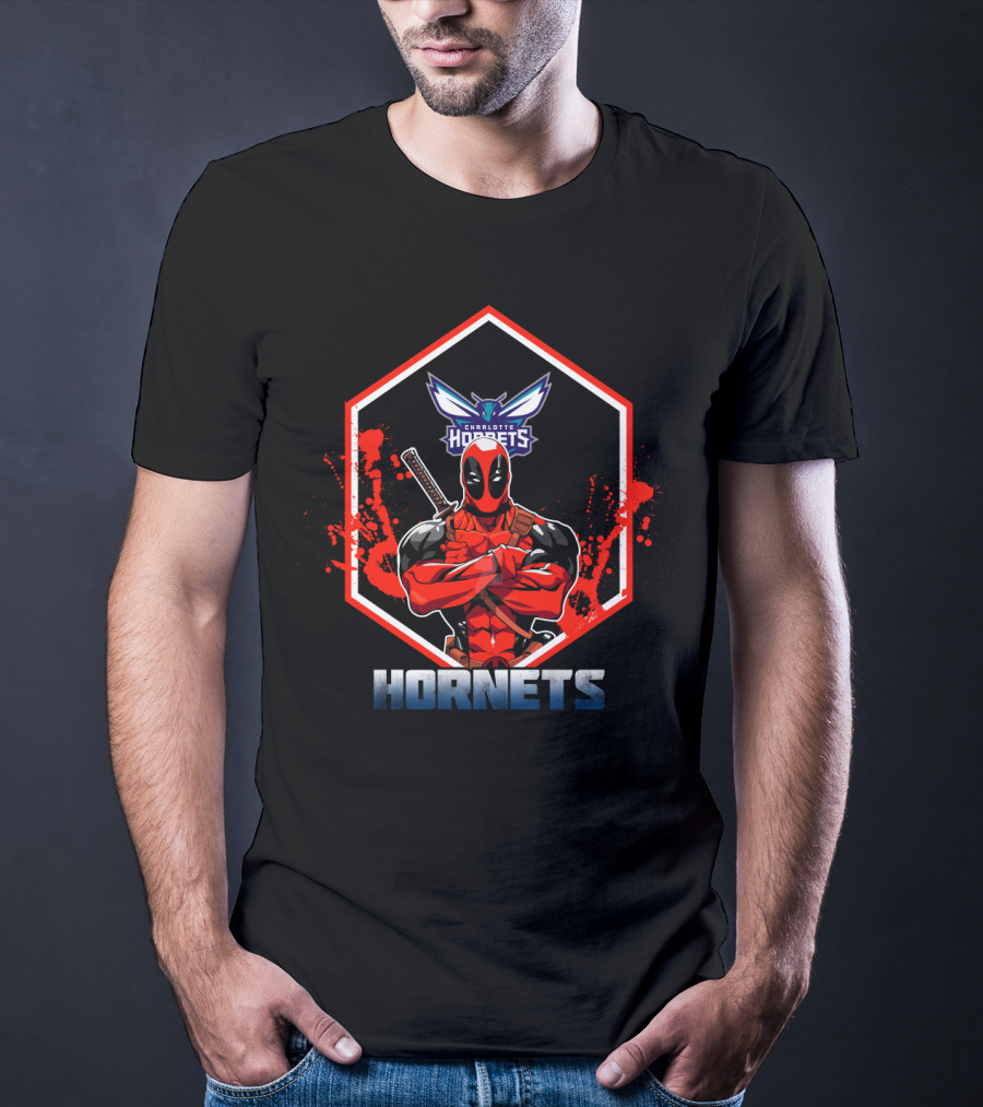Deadpool Charlotte Hornets Crossover Fans Badge T-Shirt