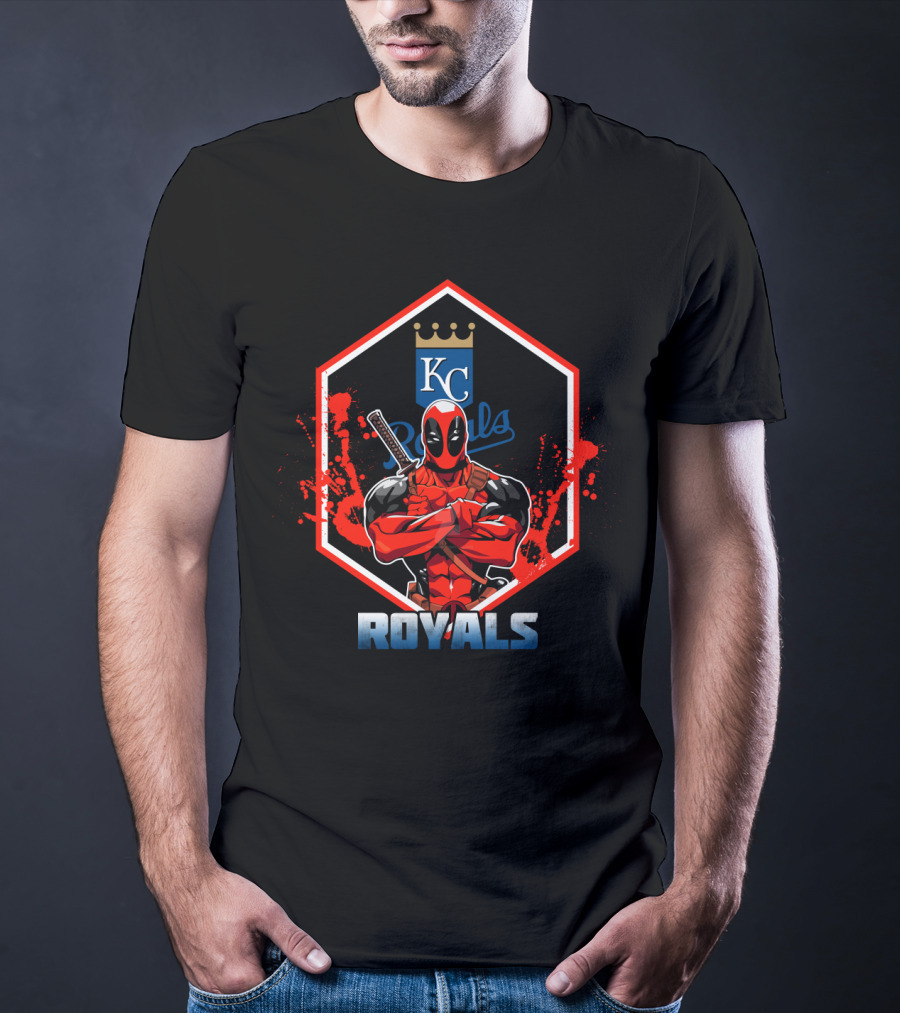 Deadpool Kansas City Royals Crossover Fan Art With KC Emblem And Sword T-Shirt