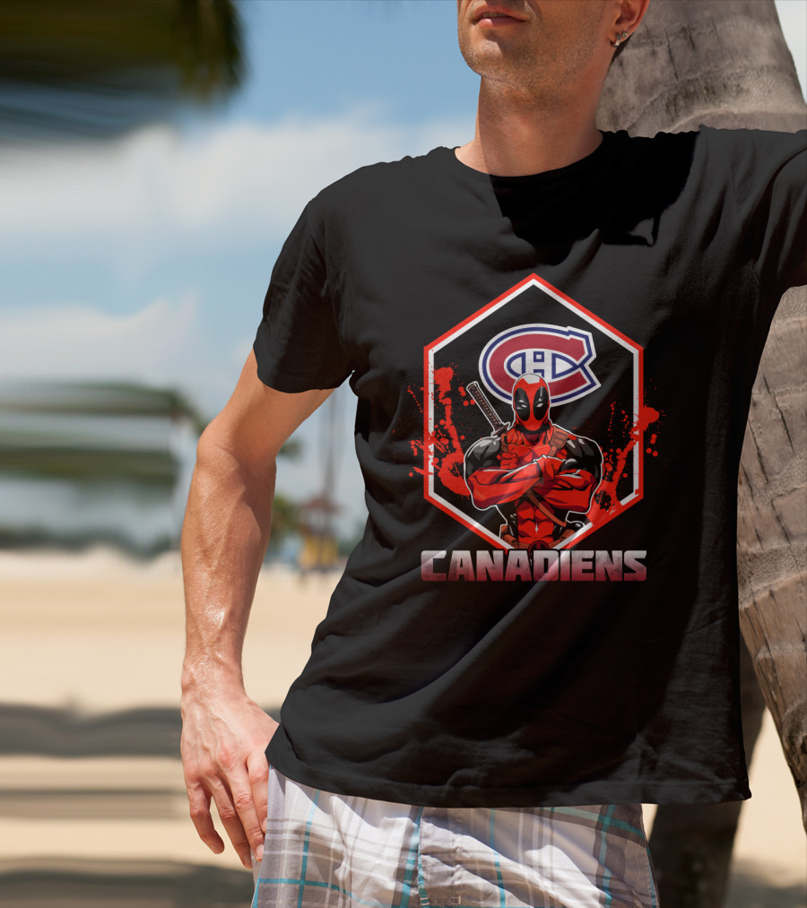 Deadpool Montreal Canadiens NHL Hockey Fan Art Crossover T-Shirt