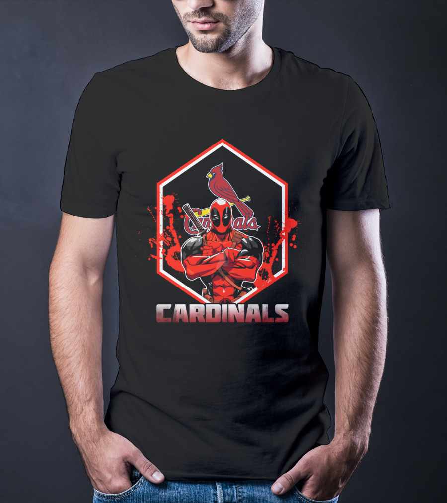 Deadpool Cardinals MLB St. Louis Fans Iconic Crossover Emblem T-Shirt