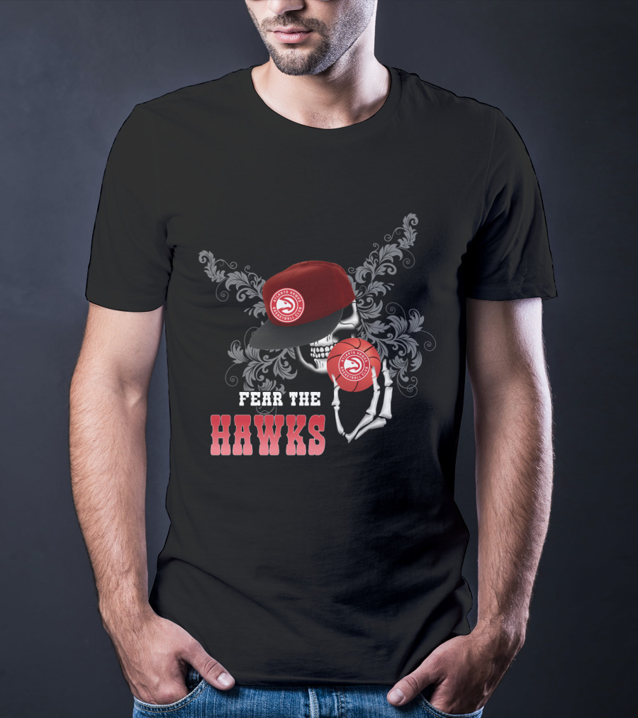 Fear The Hawks Skull With Cap And Basketball T-Shirt