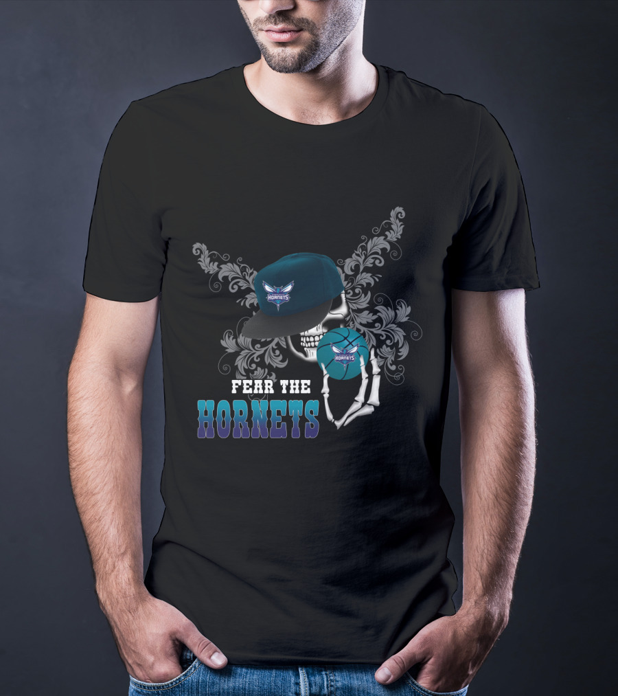 Fear The Hornets Skull Skeleton Cap Basketball Fans T-Shirt